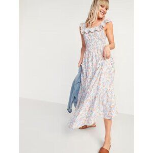 Old Navy Womens XL Floral Ruffled Smocked Bodice Floral Sleeveless Maxi Dress